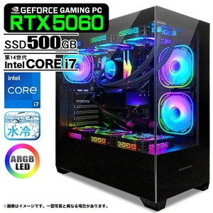 ゲーミングPC  GP-V3 ブラック ピラーレス GeForce RTX5060 第14世代 Intel Corei7 14700F Win11 SSD500GB メモリ16GB CPU水冷ファン ゲーミング  PASOUL 極
