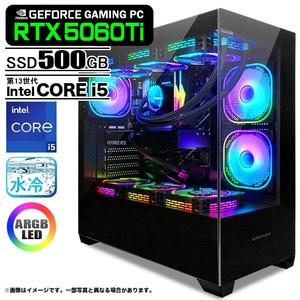 ゲーミングPC  GP-V3 ブラック ピラーレス GeForce RTX5060Ti 第13世代 Intel Corei5 13400F Win11 SSD500GB メモリ16GB CPU水冷ファン eスポーツ PASOUL 極