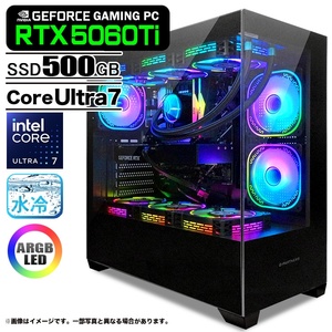 ゲーミングPC デスクトップPC GP-V3 ブラック ピラーレス GeForce RTX5060Ti Intel Core Ultra7 265KF Windows11 NVMe M.2 SSD500GB メモリ32GB 水冷 PASOUL 極