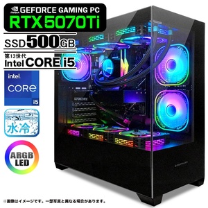 ゲーミングPC デスクトップパソコン GP-V3 ブラック ピラーレス GeForce RTX5070Ti Intel Corei5 13400F Win11 NVMe M.2 SSD500GB メモリ16GB CPU水冷ファン