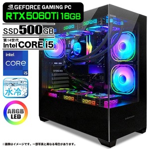 ゲーミングPC デスクトップパソコン GP-V3 ブラック ピラーレス GeForce RTX5060Ti 第14世代 Intel Corei5 14400F Win11 SSD500GB メモリ16