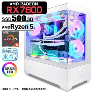 ゲーミングPC  GP-V3 ホワイト ピラーレス AMD Radeon RX7600 AMD Ryzen5 5600GT Win11  SSD500GB メモリ16GB CPU水冷ファン ゲーミング eスポーツ PASOUL 極