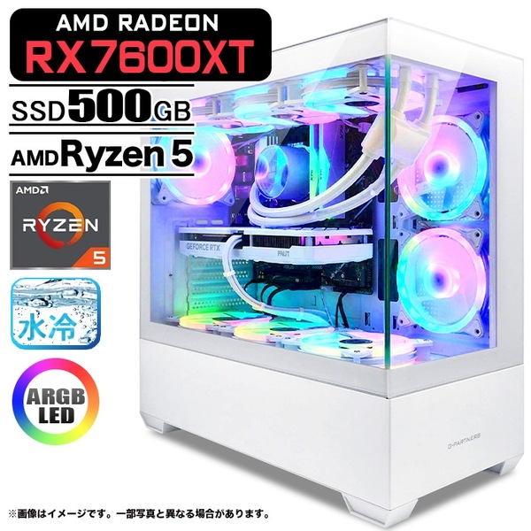 ゲーミングPC  GP-V3 ホワイト ピラーレス  AMD Radeon RX7600XT VRAM8GB AMD Ryzen5 5600GT Win11 NVMe M.2 SSD500GB 16GB CPU水冷ファン eスポーツ PASOUL 極