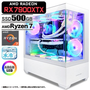 ゲーミングPC デスクトップ GP-V3 ホワイト ピラーレス AMD Radeon RX7900XTX AMD Ryzen7 7800X3D Win11 SSD500GB メモリ32GB CPU水冷ファン eスポーツ PASOUL極