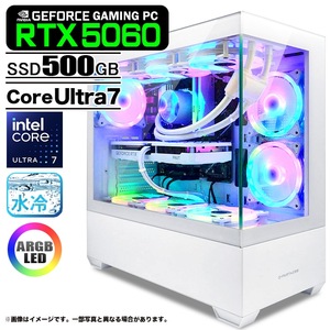 ゲーミングPC デスクトップPC GP-V3 ホワイト ピラーレス GeForce RTX5060 Intel Core Ultra7 265KF Windows11 NVMe M.2 SSD500GB メモリ32GB 水冷 PASOUL 極