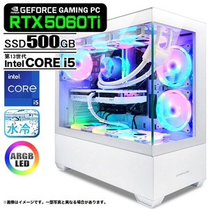 ゲーミングPC GP-V3 ホワイト ピラーレス GeForce RTX5060Ti 第13世代 Intel Corei5 13400F Win11 SSD500GB メモリ16GB CPU水冷ファン eスポーツ PASOUL 極 
