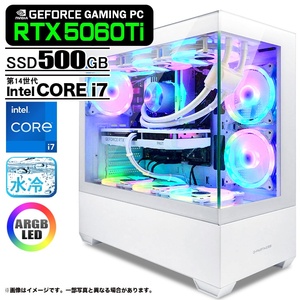 ゲーミングPC デスクトップパソコン GP-V3 ホワイト ピラーレス GeForce RTX5060Ti 第14世代 Intel Corei7 14700F Win11 SSD500GB メモリ16GB 新品1年保証