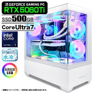ゲーミングPC デスクトップPC GP-V3 ホワイト ピラーレス GeForce RTX5060Ti Intel Core Ultra7 265KF Windows11 NVMe M.2 SSD500GB メモリ32GB 水冷 PASOUL 極