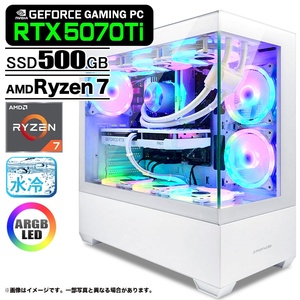 ゲーミングPC デスクトップパソコン GP-V3 ホワイト ピラーレス GeForce RTX5070Ti AMD Ryzen7 5700X Win11 NVMe M.2 SSD500GB メモリ16GB CPU水冷ファン
