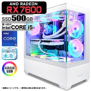ゲーミングPC GP-V3 ホワイト ピラーレス AMD Radeon RX7600 第14世代 Intel Corei5 14400F Windows11 500GB 16GB CPU 水冷ファン eスポーツ PASOUL 極