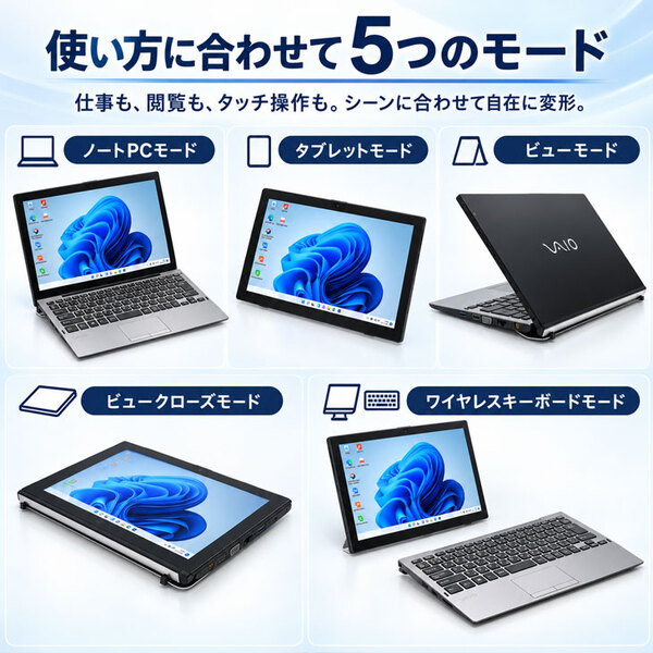 【1台5役の便利なPC】SONY VAIO Pro PA VJPA11C12N 中古 タブレット Office Win11 2in1 第8世代[Core i5 3800Y 8GB SSD256GB LTE 12.5型]:良品sub_image4