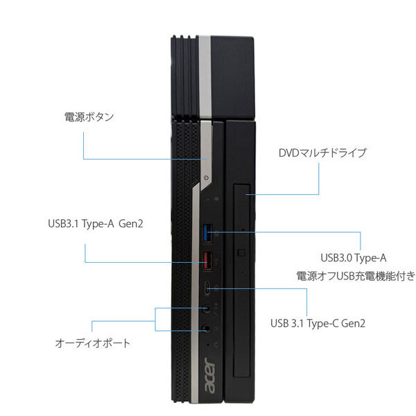 【DVD内蔵の極小PC】 中古 デスクトップパソコン Acer ミニPC Windows11 第8世代 Corei5 メモリ8GB SSD256GB 超省スペース エイサー Veriton VN4660G-F58U3 Wi-Fi デスクトップPC 中古パソコン テレワークsub_image5