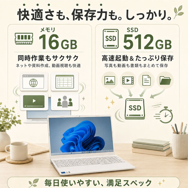 【純白良品ノートPC】富士通 FMV LIFEBOOK WE1/K3 FMVWK3E15W 中古 ノート Office Win11 第13世代 [Core i5 1335U メモリ16GB　SSD512GB 無線 BT 15.6型]:良品sub_image4