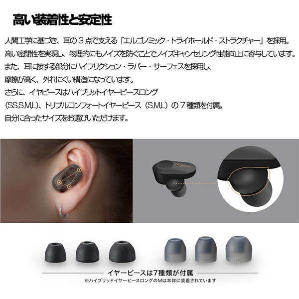 SONY WF-1000XM3 完全ワイヤレス ノイズキャンセリング対応 ステレオヘッドセット ヘッドフォン　イヤフォン　 ハイレゾ級高音質 安定接続 マイクで通話も可能 ブラック良品sub_image4