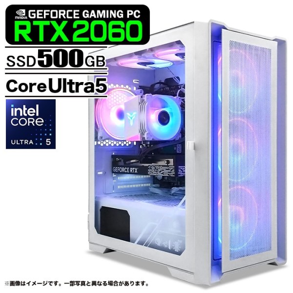 ゲーミングPC デスクトップ ホワイト メッシュ GeForce RTX2060 Intel Core Ultra5 225F Win11 SSD500GB メモリ16GB