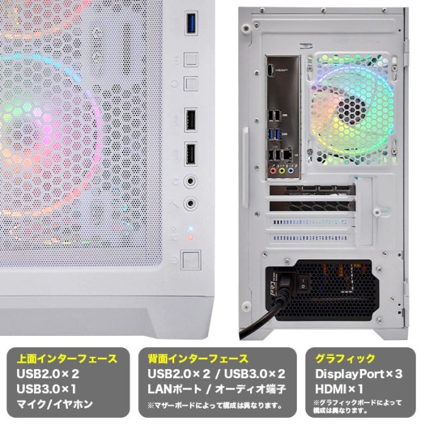 ゲーミングPC デスクトップ ホワイト メッシュ GeForce RTX3060Ti 第14世代 Intel Corei5 14400F Win11 SSD500GB メモリ16GBsub_image5