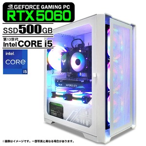 ゲーミングPC デスクトップパソコン ホワイト メッシュ GeForce RTX5060 第13世代 Intel Corei5 13400F Win11 SSD500GB メモリ16GB  eスポーツ
