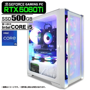 ゲーミングPC デスクトップパソコン ホワイト メッシュ GeForce RTX5060Ti 第13世代 Intel Corei5 13400F Win11 SSD500GB メモリ16GB  eスポーツ PASOUL 煌