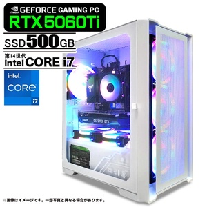 ゲーミングPC  ホワイト メッシュ GeForce RTX5060Ti 第14世代 Intel Corei7 14700F Win11 SSD500GB メモリ16GB ゲーミングパソコン eスポーツ PASOUL 煌