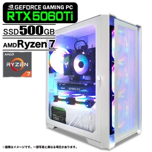ゲーミングPC デスクトップパソコン ホワイト メッシュ GeForce RTX5060Ti AMD Ryzen7 7800X3D Win11 SSD500GB メモリ16GB PASOUL 新品1年保証