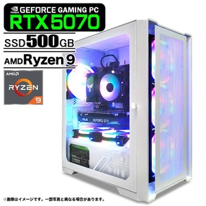 ゲーミングPC デスクトップパソコン ホワイト メッシュ GeForce RTX5070 AMD Ryzen9 9950X3D Win11 SSD500GB メモリ16GB eスポーツ PASOUL