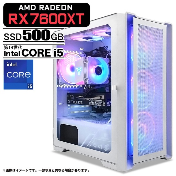 ゲーミングPC ホワイト メッシュ AMD Radeon RX7600XT 第14世代 Intel Corei5 14400F Win11 SSD500GB メモリ16GB eスポーツ PASOUL 一年保証:新品