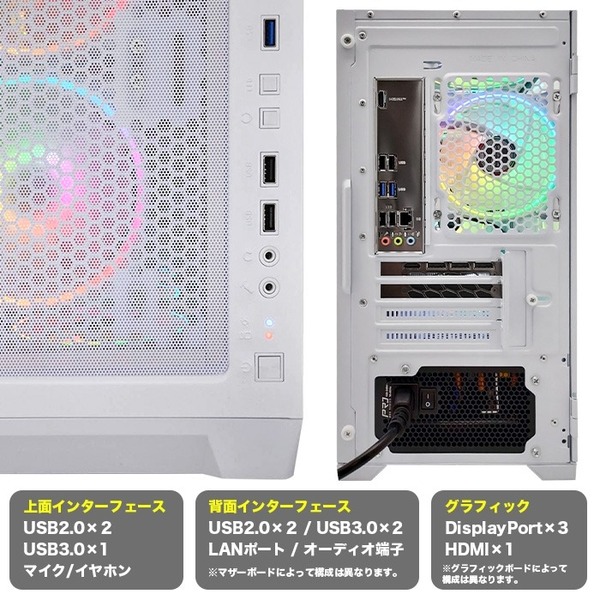 ゲーミングPC デスクトップパソコン ホワイト メッシュ AMD Radeon RX9060XT AMD Ryzen5 5600GT Win11 SSD500GB メモリ16GB 新品1年保証sub_image5