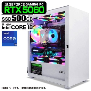 ゲーミングPC デスクトップパソコン ホワイト プレーン GeForce RTX5060 第13世代 Intel Corei5 13400F Win11 SSD500GB 16GB ゲーミングパソコン