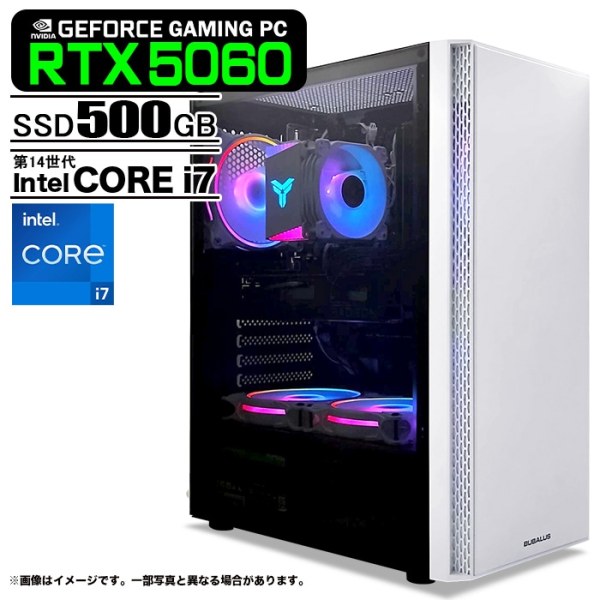 ゲーミングPC デスクトップ U3 GeForce RTX5060 第14世代 Intel Corei7 14700F Win11 SSD500GB メモリ16GB