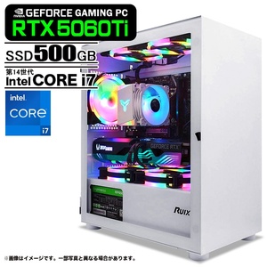 ゲーミングPC  ホワイト プレーン GeForce RTX5060Ti 第14世代 Intel Corei7 14700F Win11 SSD500GB 16GB ゲーミングパソコン eスポーツ PASOUL 煌