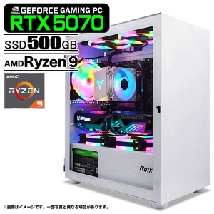 ゲーミングPC デスクトップパソコン ホワイト プレーン GeForce RTX5070 AMD Ryzen9 9950X3D Win11 SSD500GB メモリ16GB eスポーツ 新品