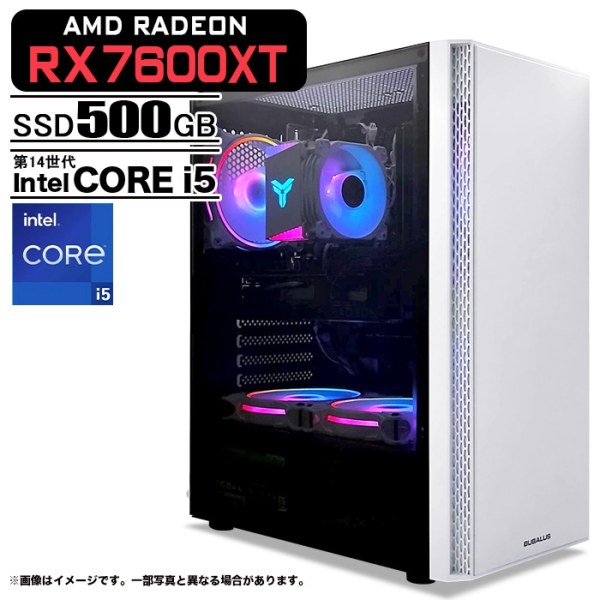 ゲーミングPC デスクトップ U3 AMD Radeon RX7600XT VRAM8GB 第14世代 Intel Corei5 14400F Win11 SSD500GB メモリ16GB