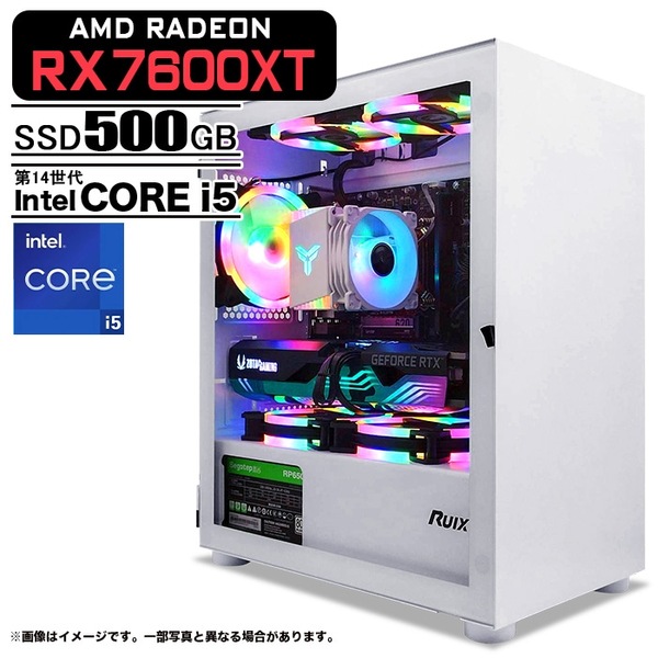 ゲーミングPC ホワイト プレーン AMD Radeon RX7600XT 第14世代 Intel Corei5 14400F Win11 SSD500GB メモリ16GB eスポーツ PASOUL 一年保証:新品