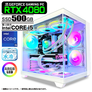 ゲーミングPC  白色海景房シームレス HJF-ATX(WH)水冷 GeForce RTX4080 第13世代 Corei5 Win10 or Win11NVMe M.2 SSD500GB メモリ16GB PASOUL 極 1年保証