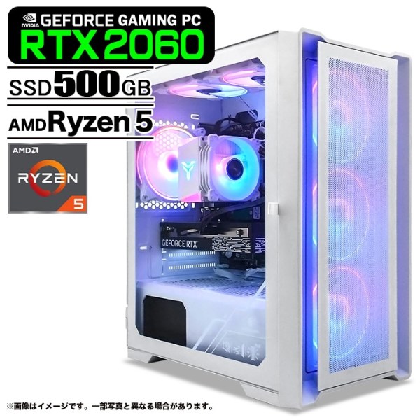 ゲーミングPC デスクトップ ホワイト メッシュ GeForce RTX2060 AMD Ryzen5 5600GT Win11 SSD500GB メモリ16GB