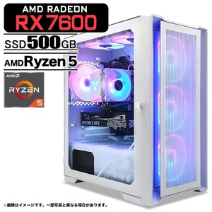 ゲーミングPC デスクトップパソコン ホワイト メッシュ AMD Radeon RX7600 AMD Ryzen5 5600GT Win11 SSD500GB メモリ16GB ゲーミング eスポーツ PASOUL 煌